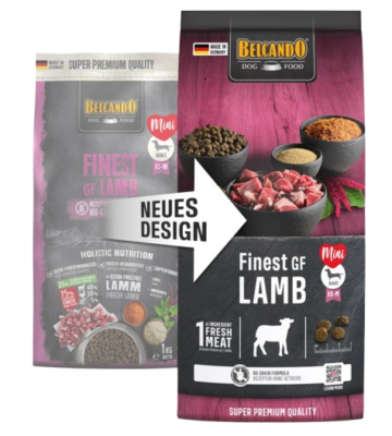 Belcando Finest GF Lamb Mini Hundefutter – altes und neues Verpackungsdesign im Vergleich