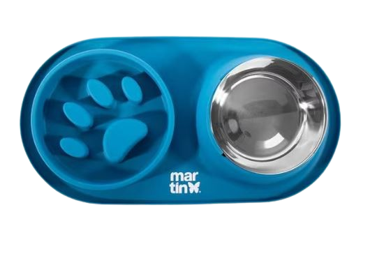 Martin Sellier - Doppel-Futternapf, Anti-Schling, Edelstahl, blau